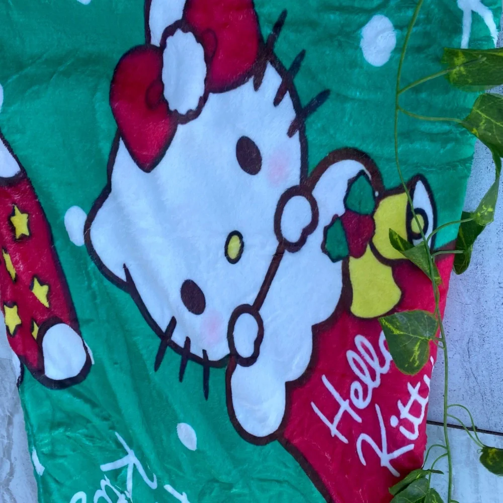 Hello Kitty Sanrio Christmas Holiday Plush Throw Blanket Winter Home Room Decor